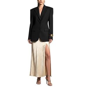 NWT Selected Femme Elise bias cut crinkle satin high slit champagne skirt 38